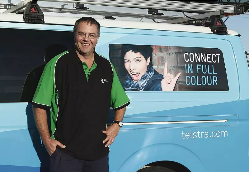 Telstra Service Van with Worker